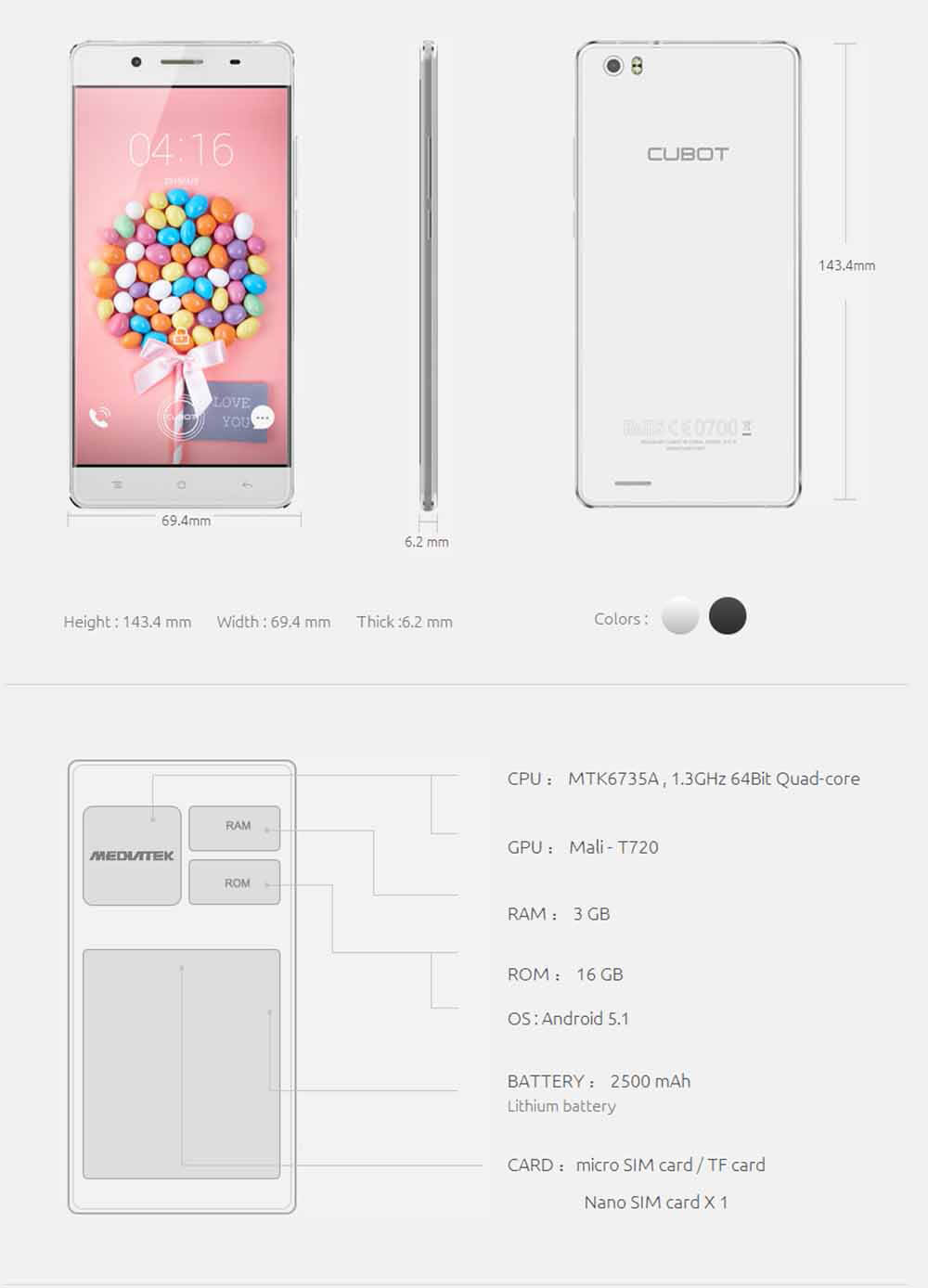 [HK Stock]CUBOT X17S 5.0inch FHD 4G FDD-LTE Android 5.1 3GB 16GB Smartphone 64bit MTK6735A Quad Core 8.0MP 16.0MP Ultra-thin OTG HotKnot - Black