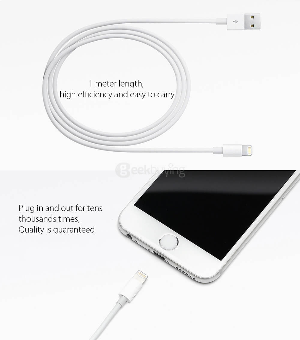 Xiaomi TOPTURBO 8Pin To USB Cable Gilded Interface Charge & Data Sync For iPhone 6 / 6 Plus - White