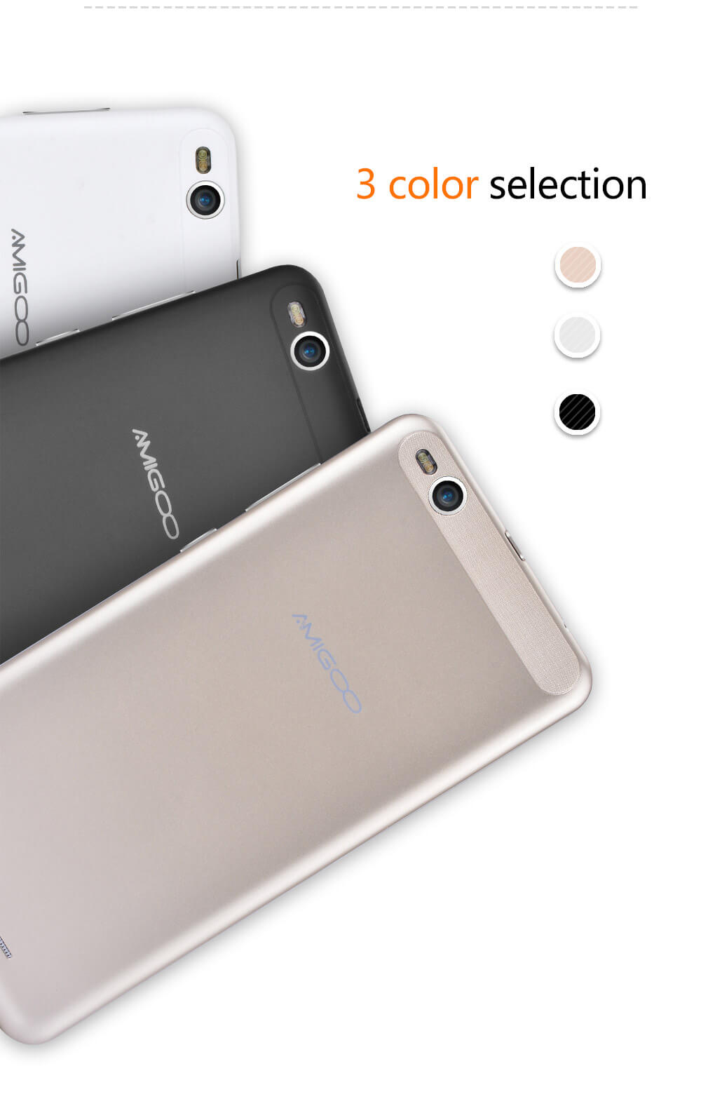 AMIGOO R300 5.5inch QHD Screen MT6580 Quad Core 3G Smartphone Android 5.1 1GB RAM 8GB ROM 5.0MP 2800mAh WIFI GPS - Black