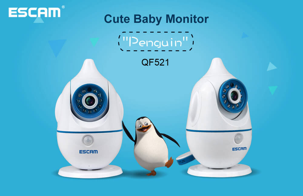 ESCAM Penguin QF521 Wireless WiFi Baby Monitor HD 720P P2P Smart Security Camera - White