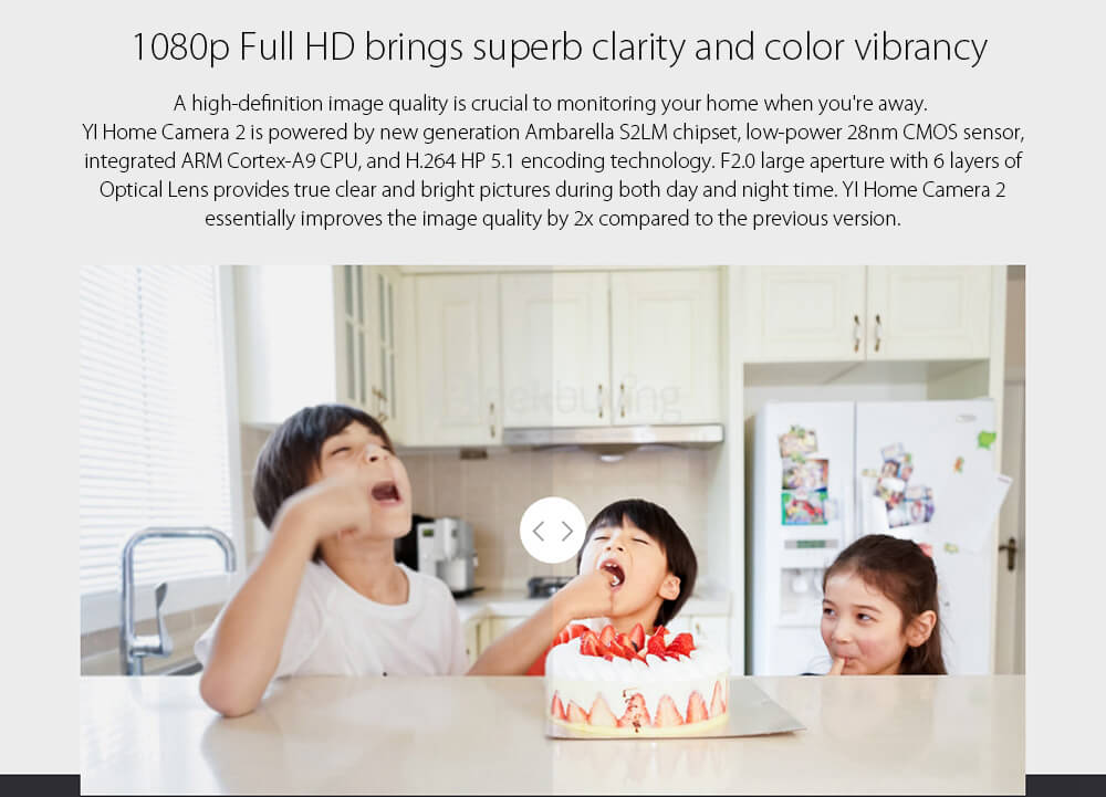[HK Stock] Official EU Edition Yi Home Camera 2 FHD 1080P Ambarella S2LM 130 Wide Angles Gesture Recognition Human Detection Yi Smart WiFi Camera 2 - White