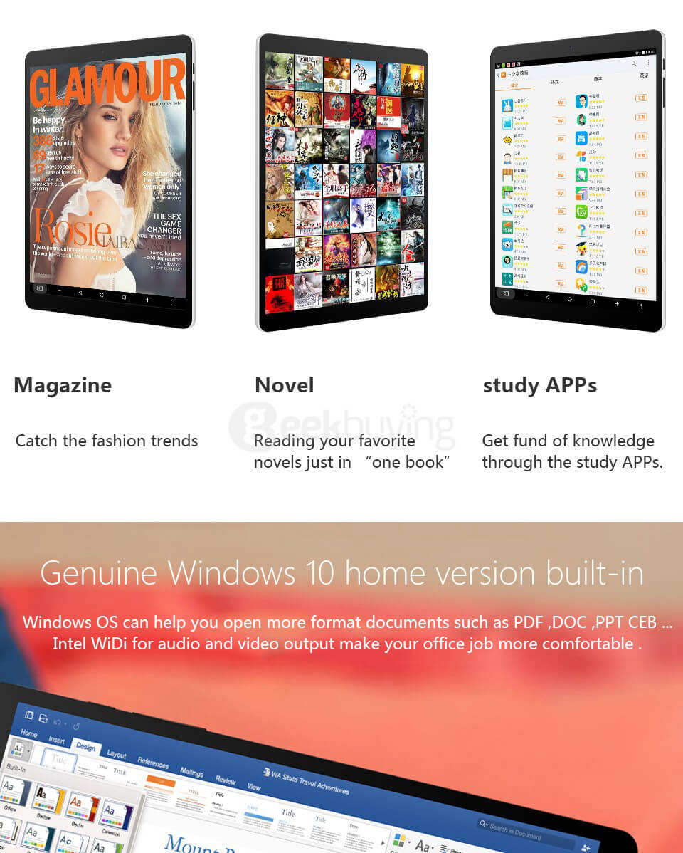 Teclast X89 Kindow 7.5 inch E-Book Reader Tablet Windows 10 + Android 4.4 Intel Z3735F 2GB RAM 32GB ROM Dual OS IPS 1440*1080 - Black
