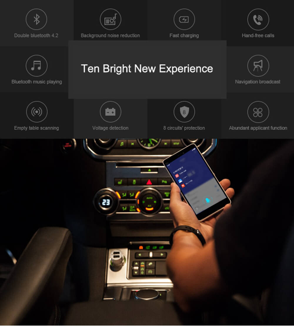 [Spain Stock]Original Xiaomi Roidmi 2S BFQ02RM Music Bluetooth Car Charger Car Player Answer Calls 2.4A Fast Charge Dual USB Interface FM Radio Compatible iOS and Anroid - Black