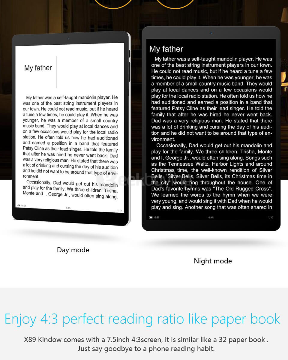 Teclast X89 Kindow 7.5 inch E-Book Reader Tablet Windows 10 + Android 4.4 Intel Z3735F 2GB RAM 32GB ROM Dual OS IPS 1440*1080 - Black