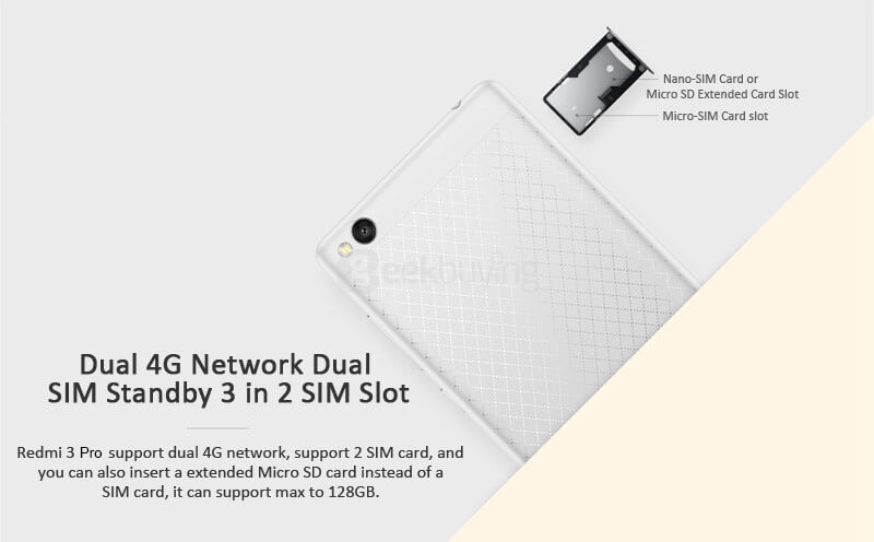[Spain Stock][International Edition]XIAOMI Redmi 3 Pro 5.0inch HD 4G Android 5.1 Smartphone 3GB 32GB Qualcomm Snapdragon 616 Octa Core 1.5 GHz Touch ID Fast Charge 4100mAh - Gold