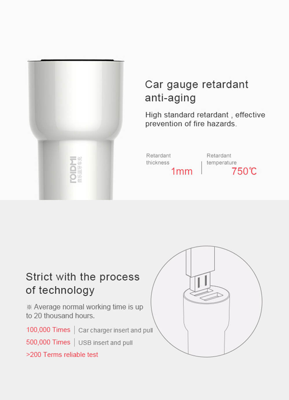 [Spain Stock]Original Xiaomi Roidmi 2S BFQ02RM Music Bluetooth Car Charger Car Player Answer Calls 2.4A Fast Charge Dual USB Interface FM Radio Compatible iOS and Anroid- White