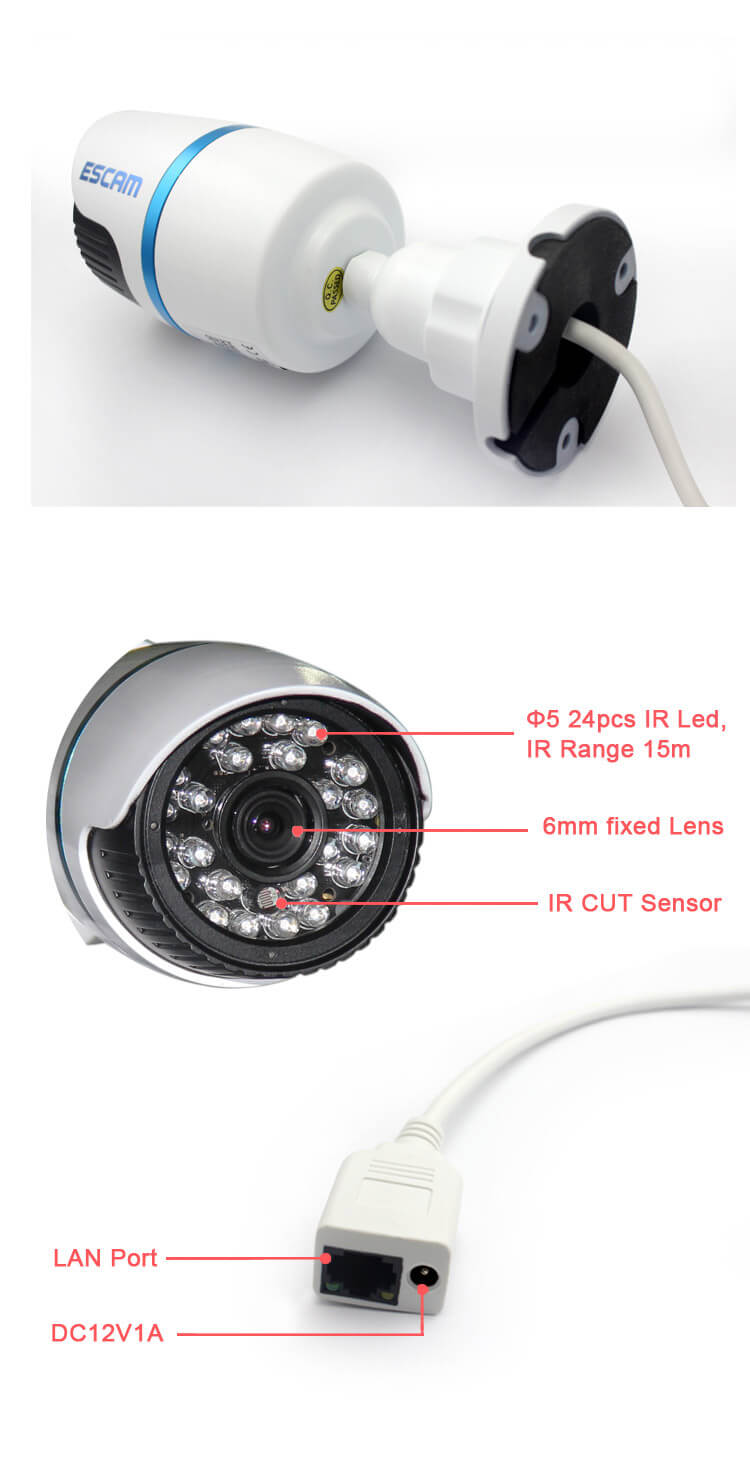 ESCAM Q630M ONVIF 1MegaPixel 720P P2P Mini IR Security IP Camera