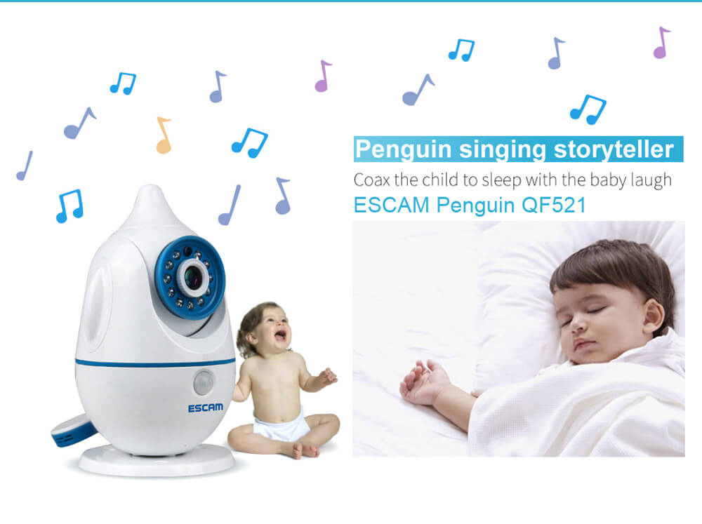 ESCAM Penguin QF521 Wireless WiFi Baby Monitor HD 720P P2P Smart Security Camera - White