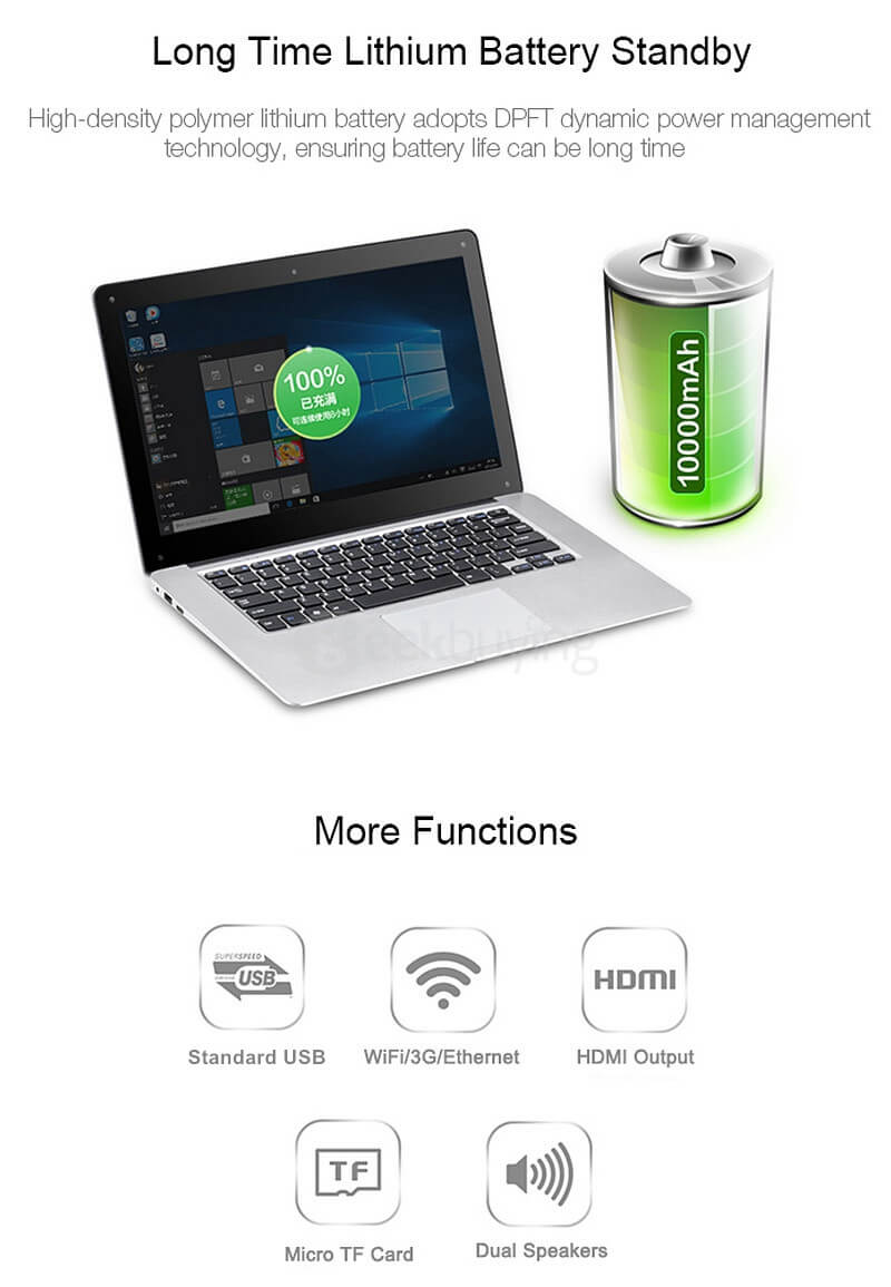 Pipo W9S Ultrabook Laptop 2GB/64GB 14.1 inch Windows10 Intel Cherry Trail Z8300 Quad Core 1.84GHz 1366*768 TN Screen 10000mAh Battery - Silver
