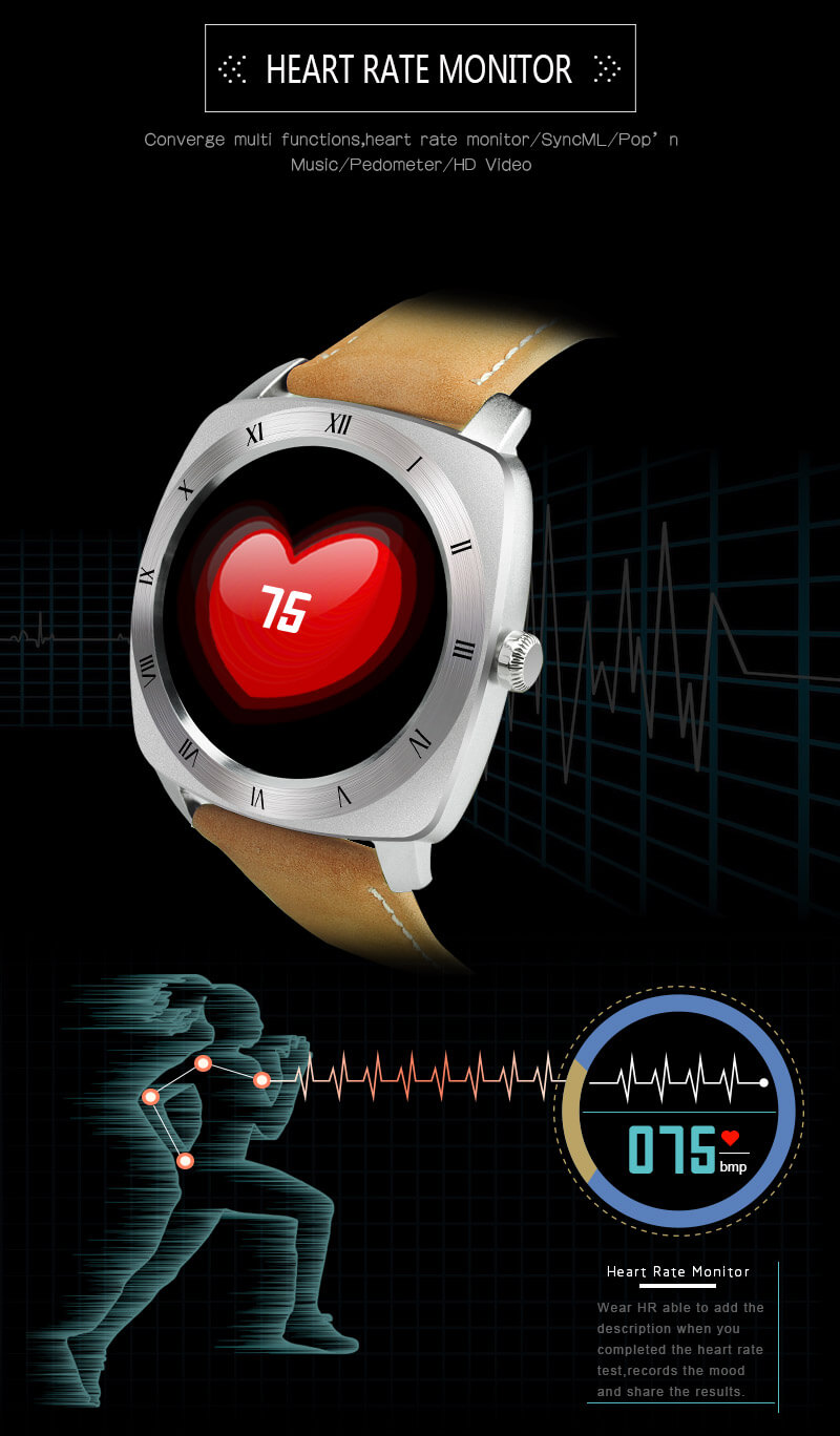 Makibes Wear HR MTK2502C Heart Rate Monitor Smart Watch Bluetooth 4.0 Gesture Control Siri Function For Android iOS - Black