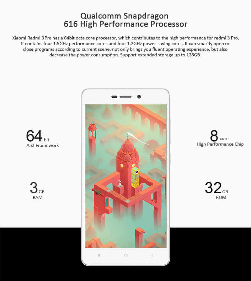 [HK Stock][International Edition]XIAOMI Redmi 3 Pro 5.0inch HD 4G Android 5.1 Smartphone 3GB 32GB Qualcomm Snapdragon 616 Octa Core 1.5 GHz Touch ID Fast Charge 4100mAh - Dark Gray