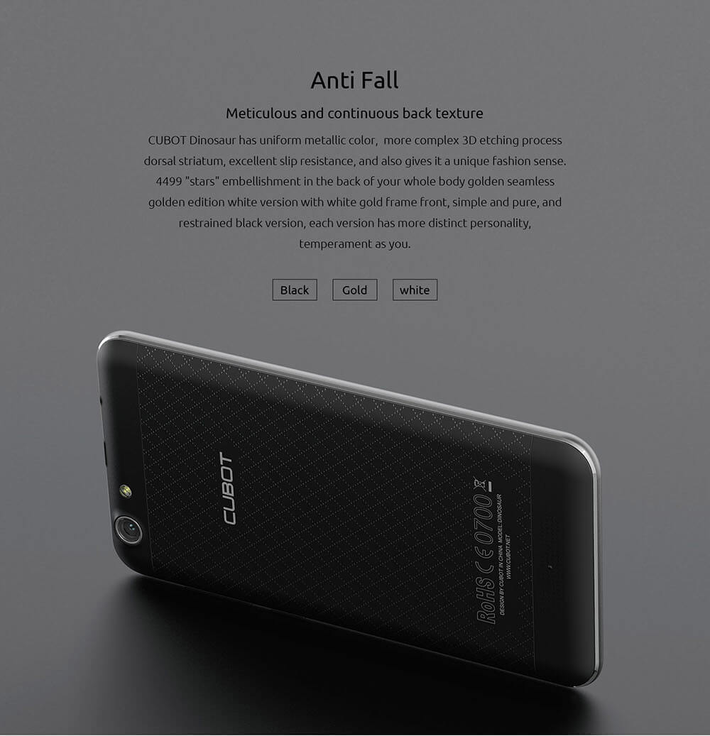 [HK Stock]CUBOT DINOSAUR Smartphone 5.5inch IPS HD 4G FDD-LTE Android 6.0 3GB 16GB MTK6735A Quad Core 4150mAh Battery Utra-thin OTG Hoknot - White