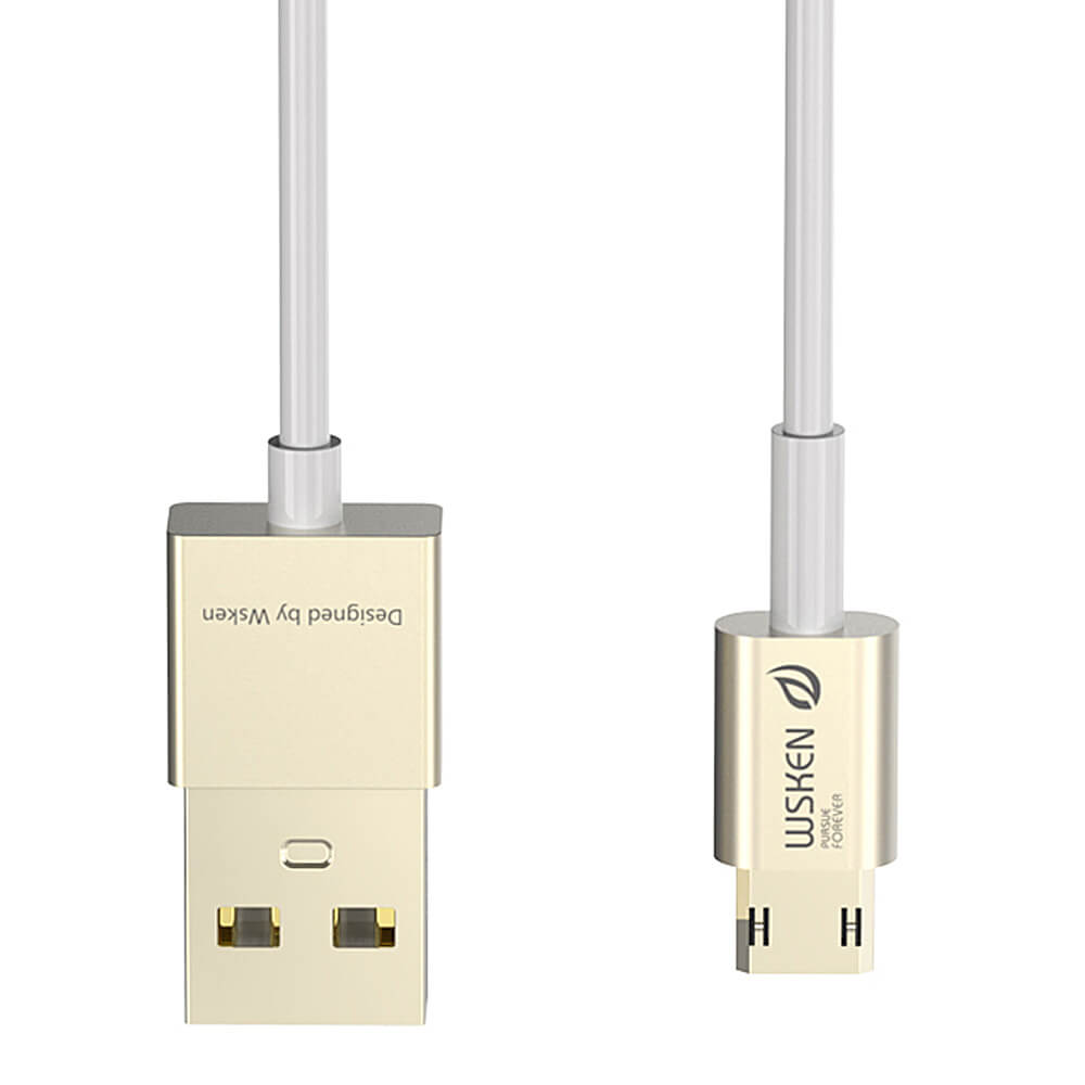 Wsken Micro USB Charging and Sync Aluminum Cable Double-sided Plug-in Data Cable For Android Phones And Tablets - Gold