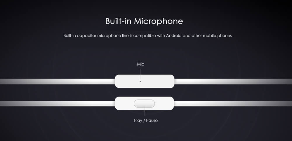 Original Xiaomi Piston Basic 3.5mm Wire Control Earphone 1.25m Music Headset for IOS Android - Black