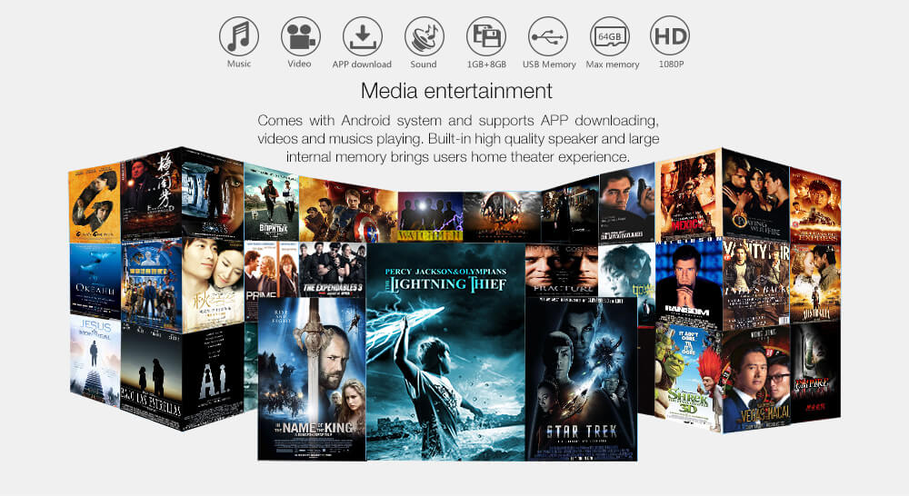 DOOGEE P1 1000LM DLP Projector 2.4G WiFi 1G/8G Bluetooth 4.0 4800mAh Miracast DLNA - Rainbow