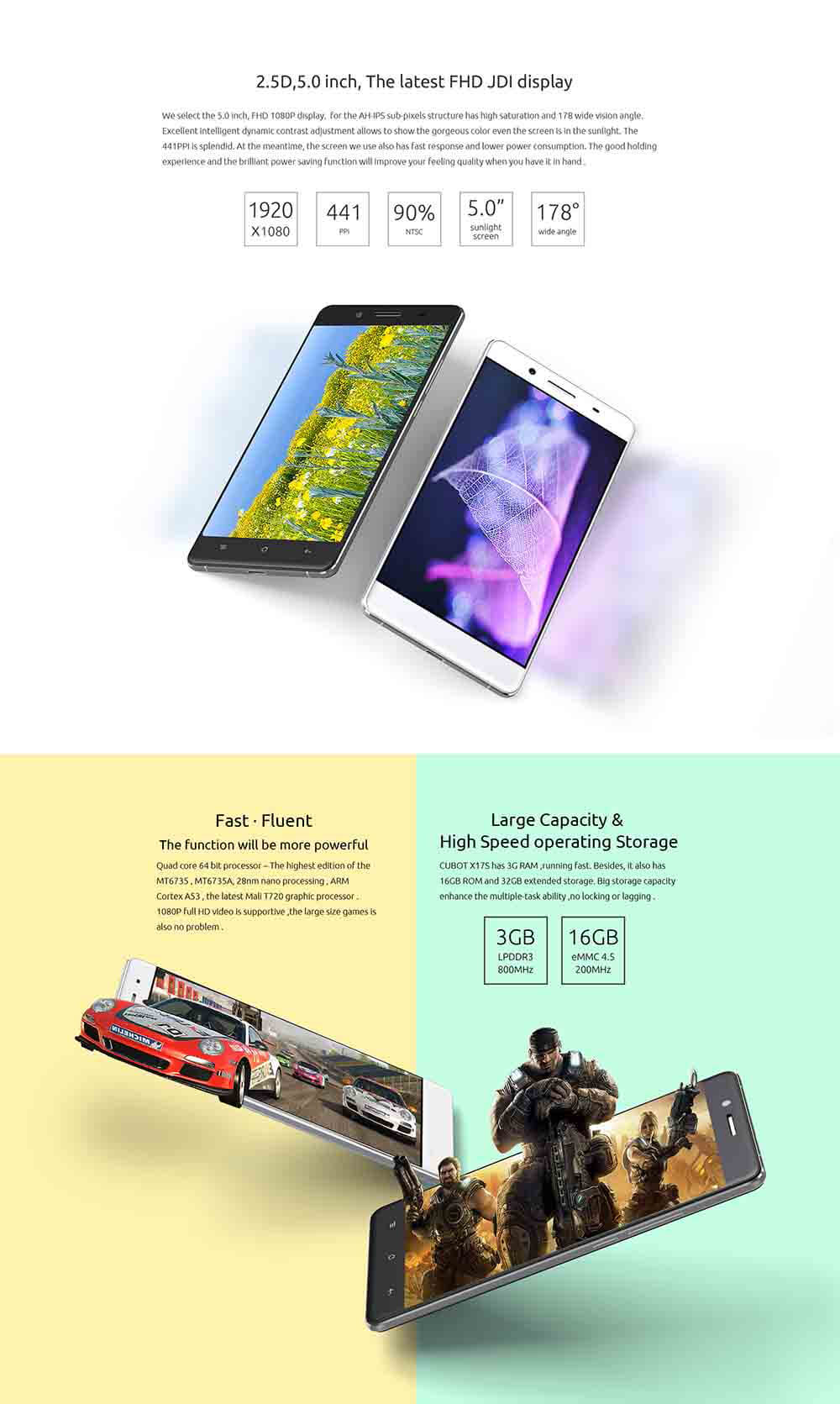 [HK Stock]CUBOT X17S 5.0inch FHD 4G FDD-LTE Android 5.1 3GB 16GB Smartphone 64bit MTK6735A Quad Core 8.0MP 16.0MP Ultra-thin OTG HotKnot - Black