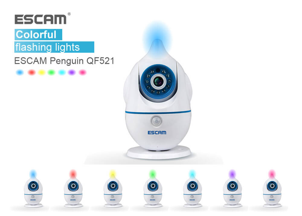 ESCAM Penguin QF521 Wireless WiFi Baby Monitor HD 720P P2P Smart Security Camera - White