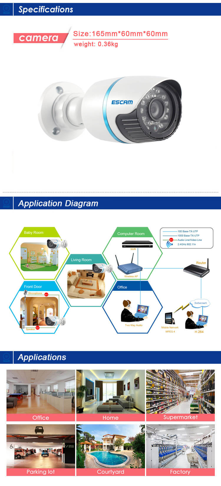 ESCAM Q630M ONVIF 1MegaPixel 720P P2P Mini IR Security IP Camera