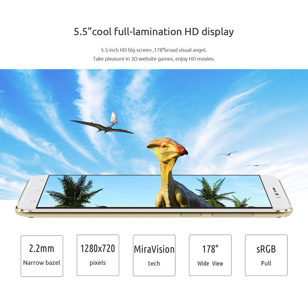 [HK Stock]CUBOT DINOSAUR Smartphone 5.5inch IPS HD 4G FDD-LTE Android 6.0 3GB 16GB MTK6735A Quad Core 4150mAh Battery Utra-thin OTG Hoknot - Black