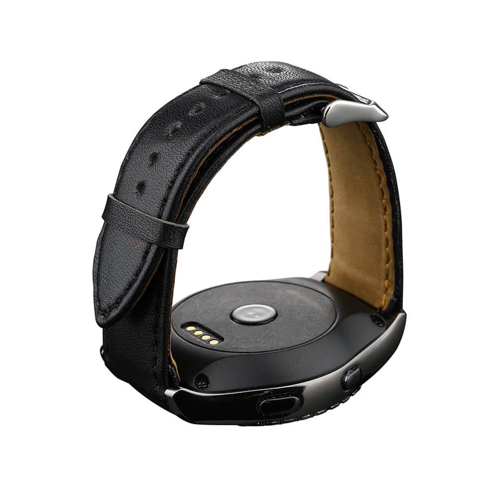 Pi MTK6261 Bluetooth Smart Watch Heart Rate Monitor Sleep Fitness Tracker 1.3 inch TP Sapphire Glass Dial Leather Strap - Black