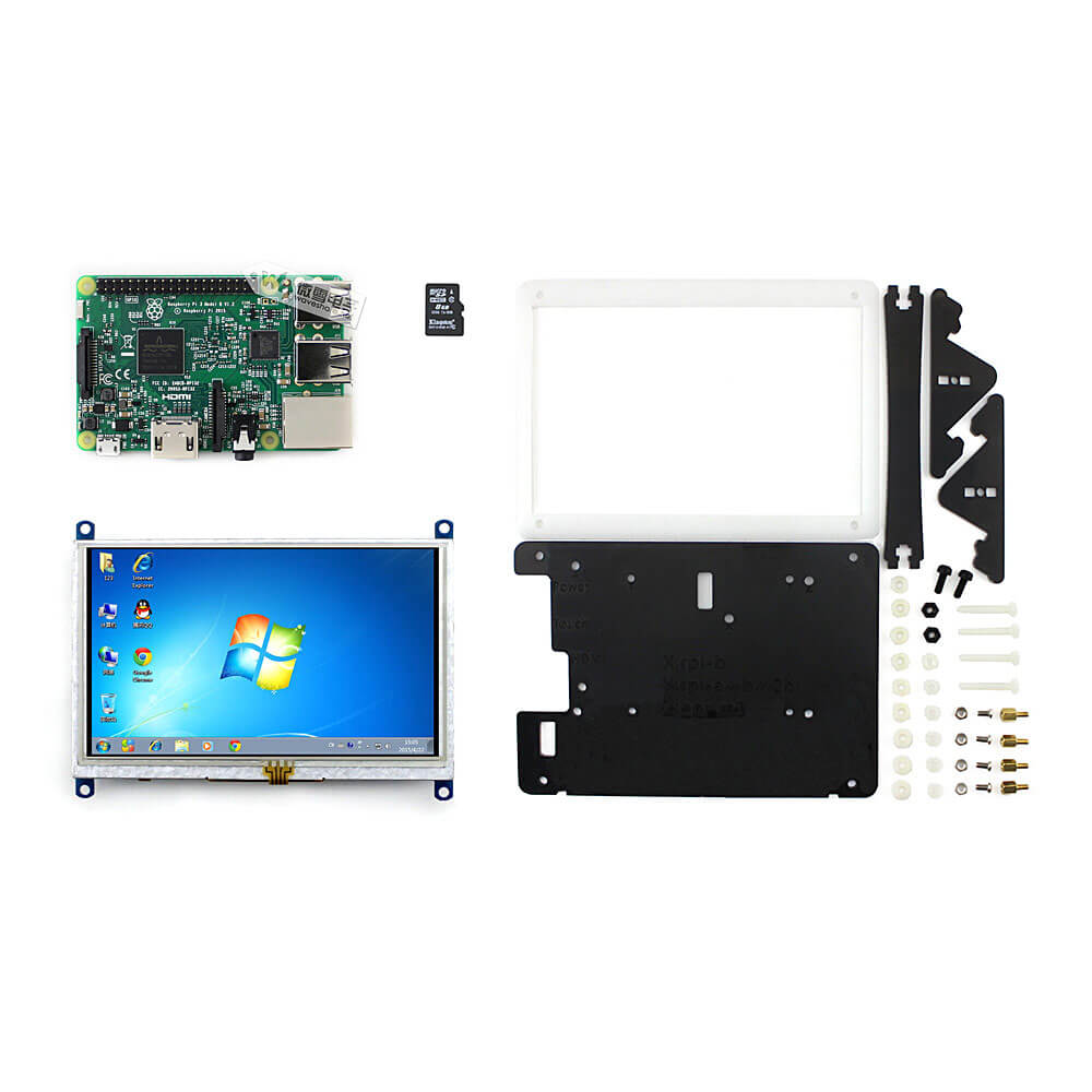 Raspberry Pi 3 Model B 5inch HDMI LCD (B) Bicolor Case 8GB Micro SD Card