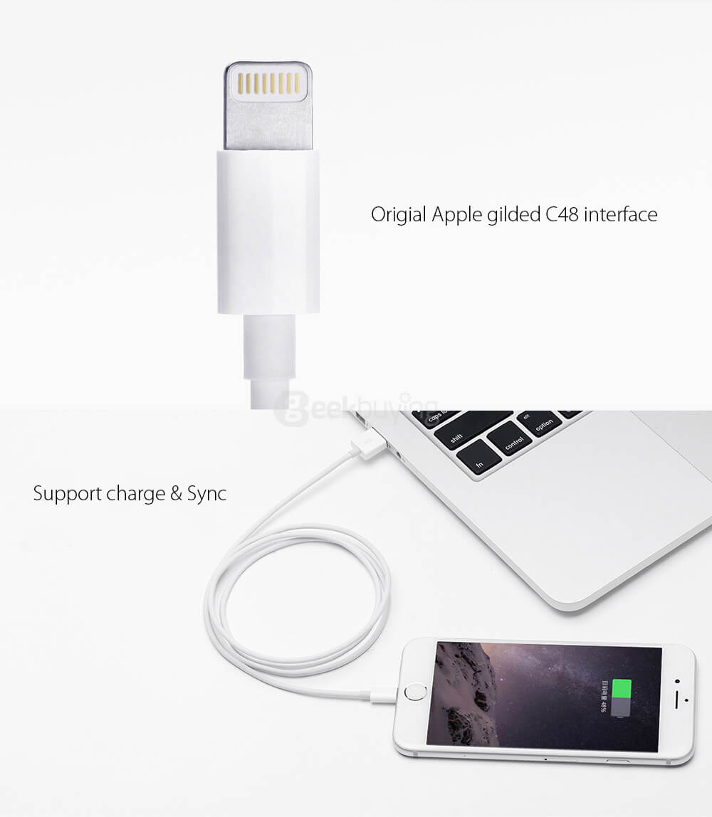 Xiaomi TOPTURBO 8Pin To USB Cable Gilded Interface Charge & Data Sync For iPhone 6 / 6 Plus - White