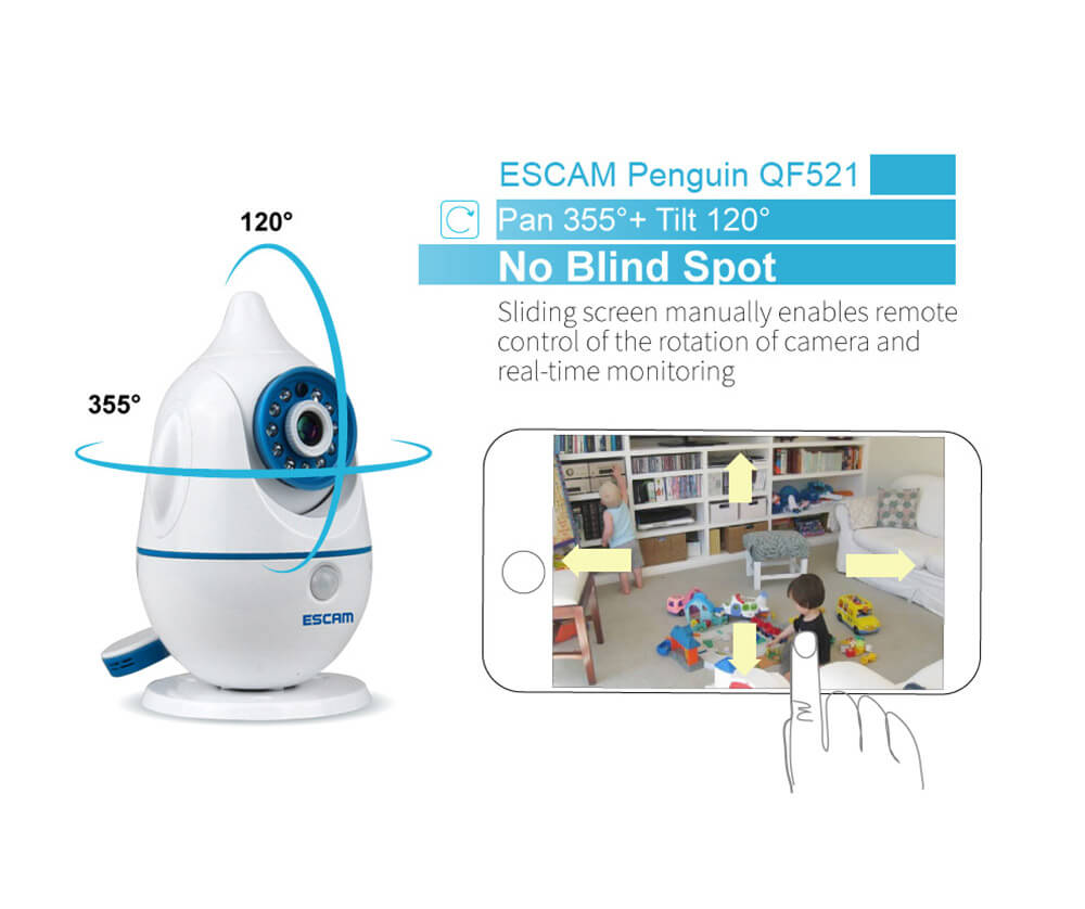 ESCAM Penguin QF521 Wireless WiFi Baby Monitor HD 720P P2P Smart Security Camera - White