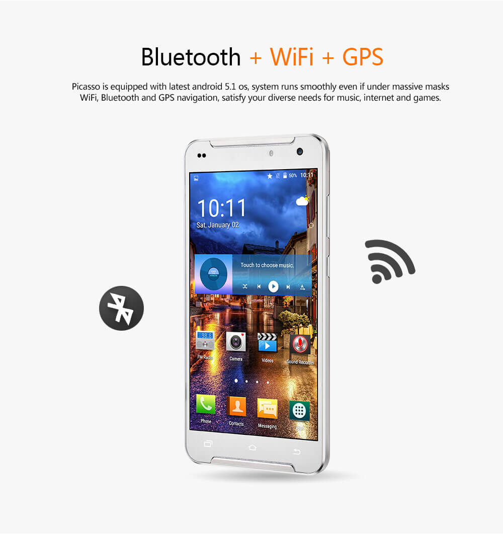 AMIGOO R300 5.5inch QHD Screen MT6580 Quad Core 3G Smartphone Android 5.1 1GB RAM 8GB ROM 5.0MP 2800mAh WIFI GPS - Black