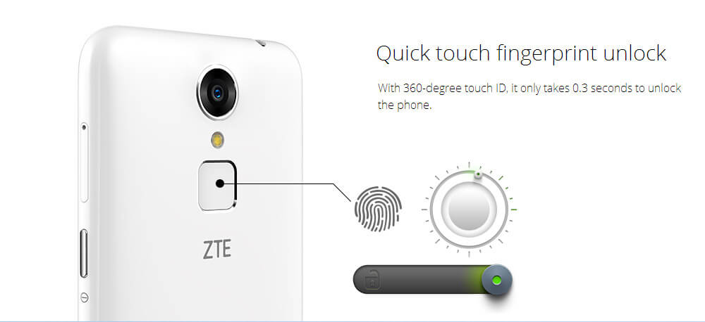 ZTE Blade A1 5.0inch HD Android 5.1 2GB 16GB Smartphone MTK6735 1.3GHz Quad Core Touch ID OTG 13MP 8MP - White