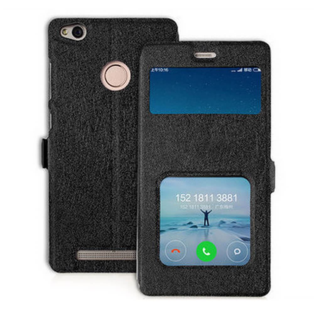 Leather Case For XIAOMI Redmi 3 Pro Flip Cover Ultra-thin Protective Phone Shell Standing Case With Window - Black