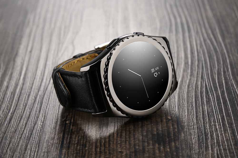 Pi MTK6261 Bluetooth Smart Watch Heart Rate Monitor Sleep Fitness Tracker 1.3 inch TP Sapphire Glass Dial Leather Strap - Black