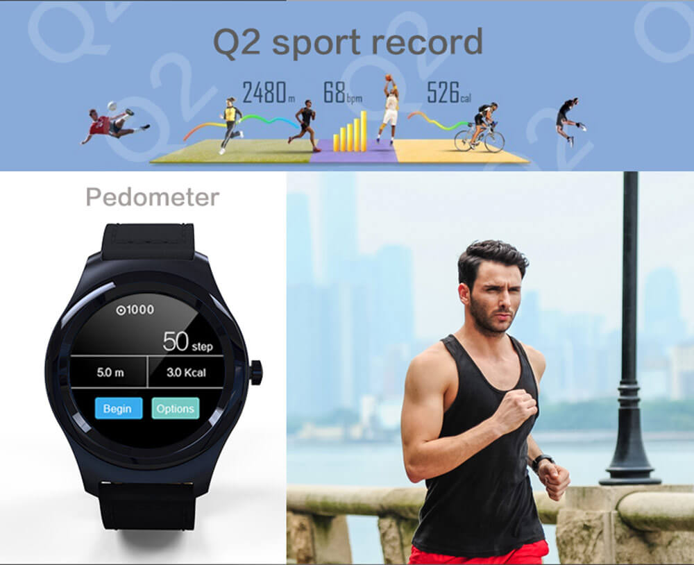 IQI Q2 MTK2502C Heart Rate Monitor Smartwatch Bluetooth 4.0 IP54 Activity Fitness Tracker Remote Control For Androind iOS - Black