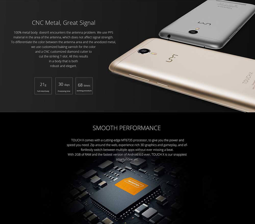 UMI TOUCH X 5.5inch 2.5D FHD 4G LTE Android 6.0 2GB 16GB Smartphone 64bit MTK6735A Quad-Core 1.3GHz 5.0MP 13.0MP 4000mAh OTG Metal Body - Gray