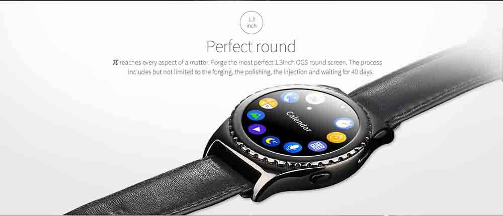 Pi MTK6261 Bluetooth Smart Watch Heart Rate Monitor Sleep Fitness Tracker 1.3 inch TP Sapphire Glass Dial Leather Strap - Black