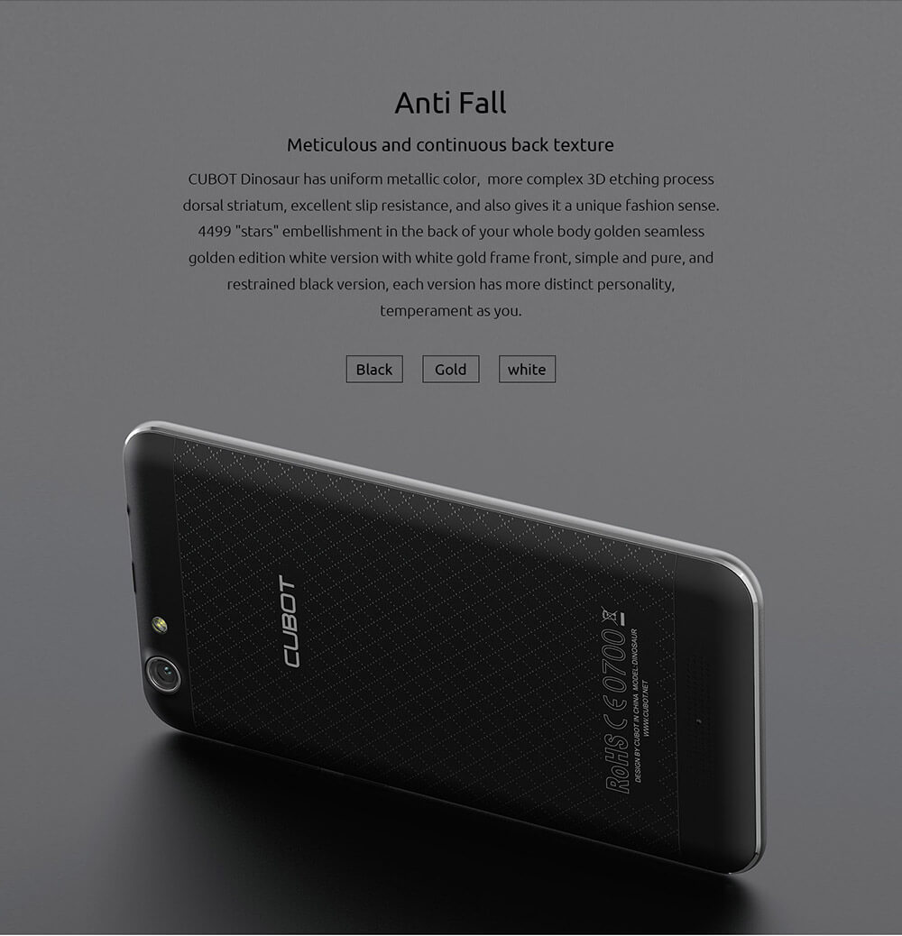 [HK Stock]CUBOT DINOSAUR Smartphone 5.5inch IPS HD 4G FDD-LTE Android 6.0 3GB 16GB MTK6735A Quad Core 4150mAh Battery Utra-thin OTG Hoknot - Black