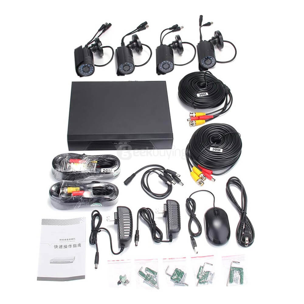 H.264 1/4' Color CMOS Weatherproof Surveillance DVR Kit with 24 LEDs 480TV Lines 3.6mm Lens 4CH CCTV Camera System