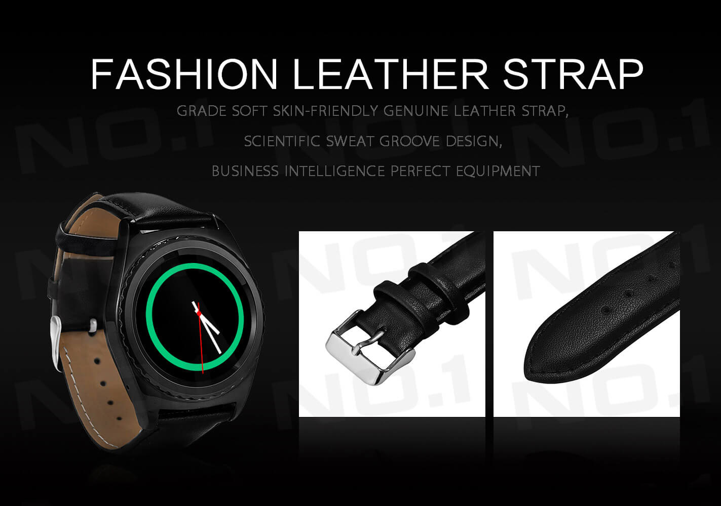 No.1 G4 MTK6261 Smartwatch Phone Heart Rate Monitor Fitness Tracker Support 2G SIM/TF Card For Android (Leather Band) - Black