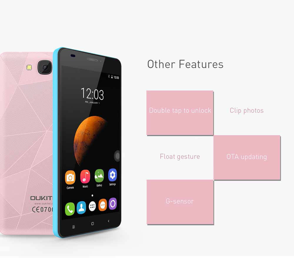 [HK Stock]OUKITEL C3 5.0 Inch HD Screen Android 6.0 MT6580A 3G Smartphone 1GB RAM 8GB ROM Quad Core 1.3GHz 8.0MP Camera WIFI GPS - White
