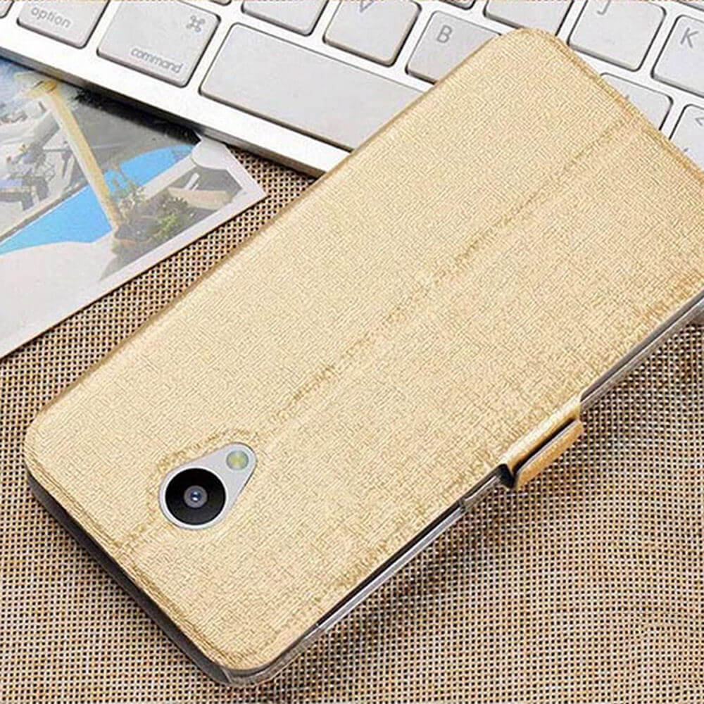 Leather Case For Meizu M3 Note Flip Cover Drop-resistance Protective Case With Window Phone Holder - Golden