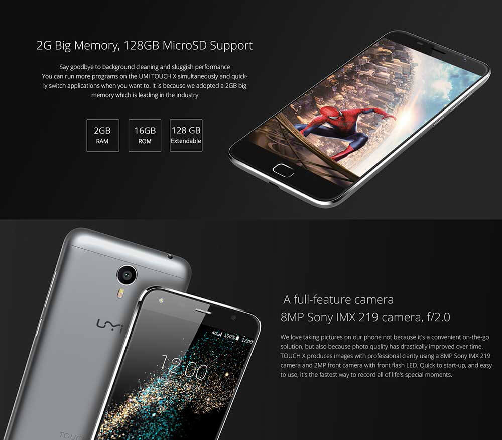 UMI TOUCH X 5.5inch 2.5D FHD 4G LTE Android 6.0 2GB 16GB Smartphone 64bit MTK6735A Quad-Core 1.3GHz 5.0MP 13.0MP 4000mAh OTG Metal Body - Gray