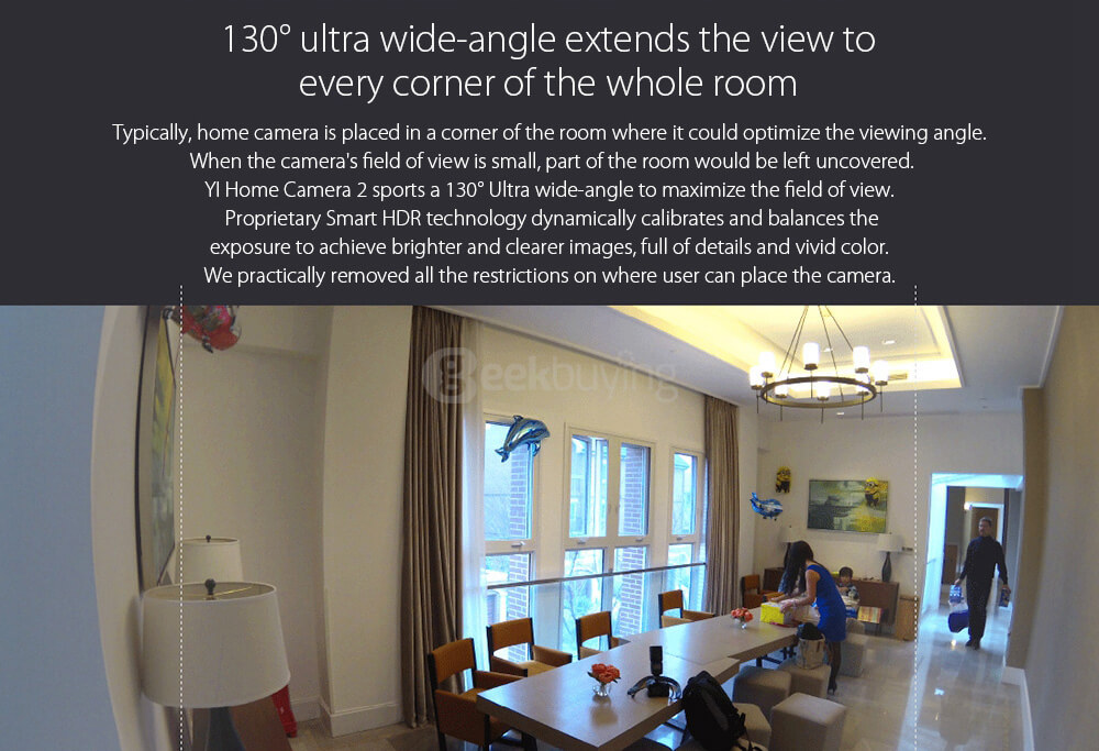 [HK Stock] Official EU Edition Yi Home Camera 2 FHD 1080P Ambarella S2LM 130 Wide Angles Gesture Recognition Human Detection Yi Smart WiFi Camera 2 - White