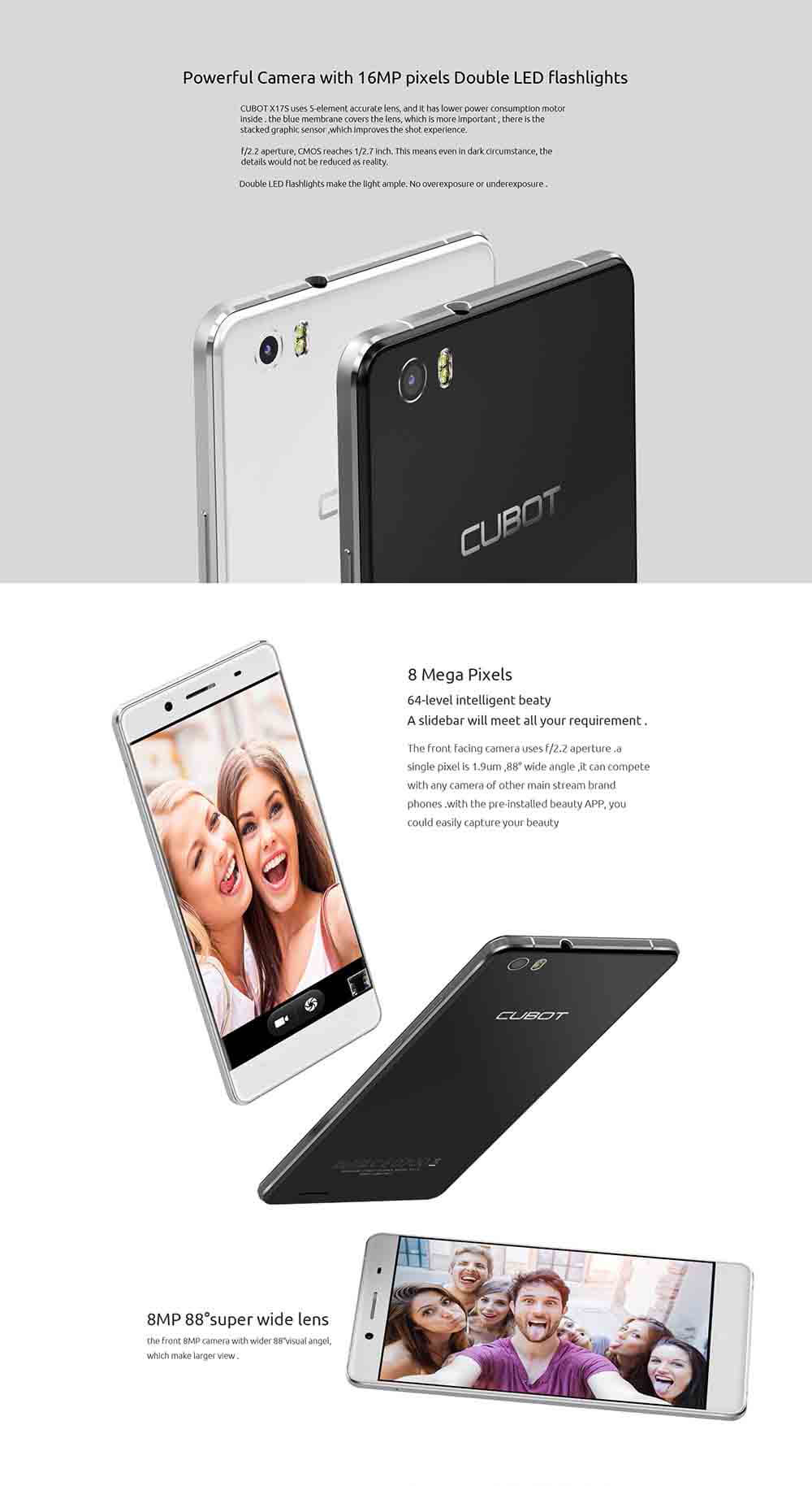 [HK Stock]CUBOT X17S 5.0inch FHD 4G FDD-LTE Android 5.1 3GB 16GB Smartphone 64bit MTK6735A Quad Core 8.0MP 16.0MP Ultra-thin OTG HotKnot - Black