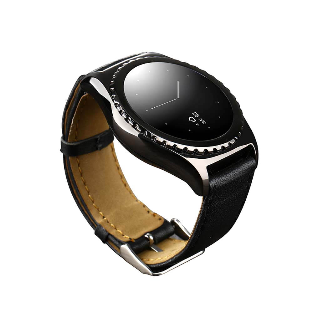 Pi MTK6261 Bluetooth Smart Watch Heart Rate Monitor Sleep Fitness Tracker 1.3 inch TP Sapphire Glass Dial Leather Strap - Black