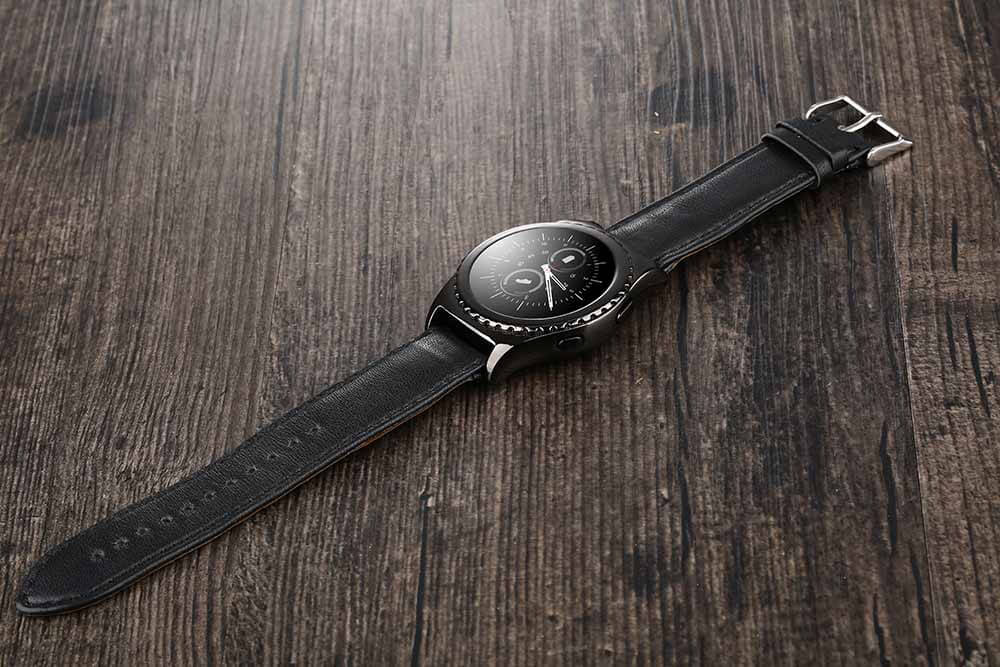 Pi MTK6261 Bluetooth Smart Watch Heart Rate Monitor Sleep Fitness Tracker 1.3 inch TP Sapphire Glass Dial Leather Strap - Black