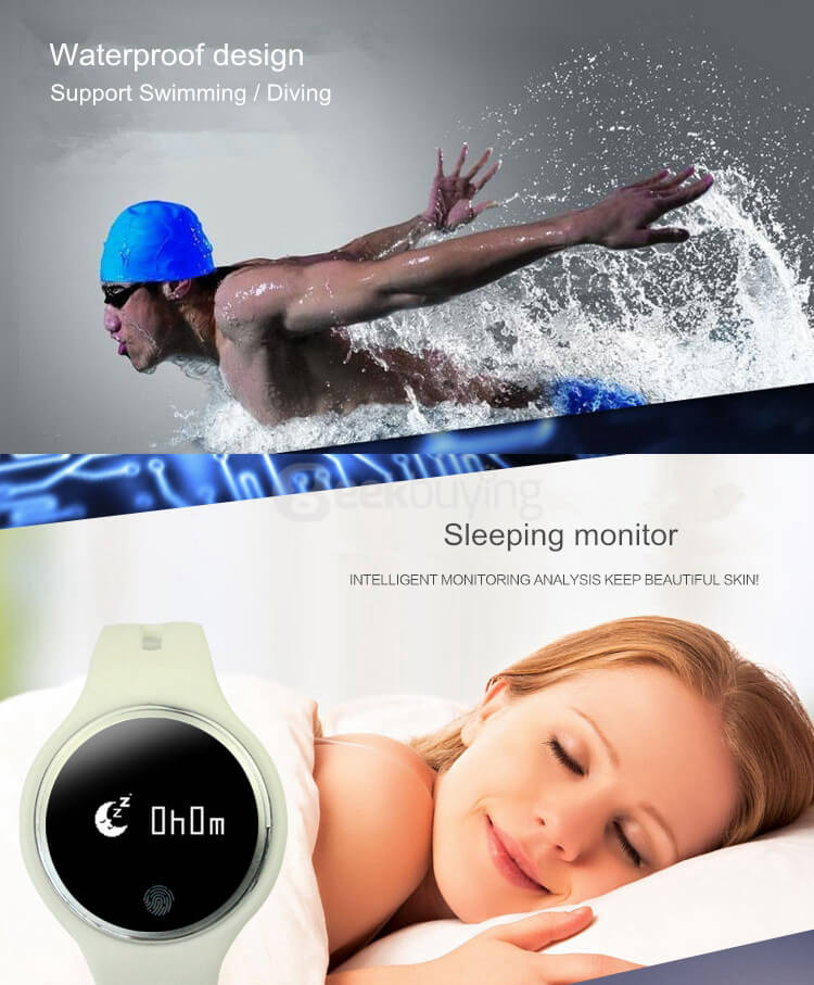 Makibes E07 Bluetooth 4.0 Sports Smart Bracelet IP67 Waterproof Fitness Tracker Smartband Call Reminder for Android iOS - Black