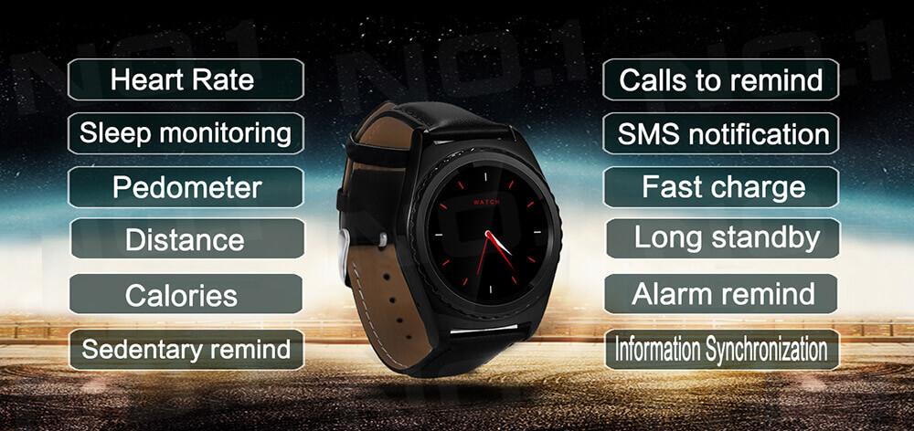 No.1 G4 MTK6261 Smartwatch Phone Heart Rate Monitor Fitness Tracker Support 2G SIM/TF Card For Android (Leather Band) - Black