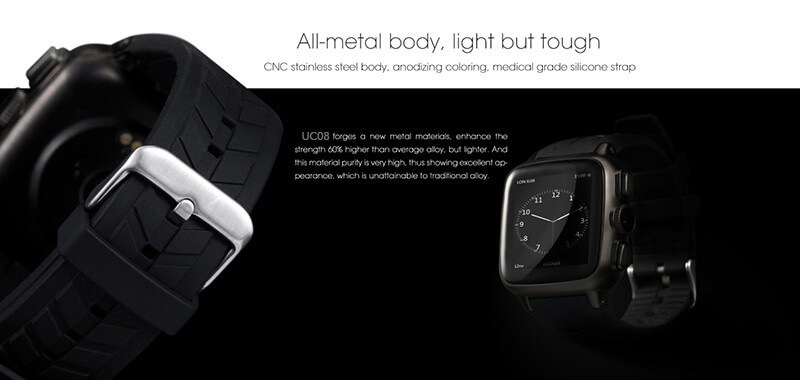 UWatch UC08 Android 4.4 3G WiFi GPS Smart Watch Phone MTK6572A Heart Rate Monitor 512MB 4GB SIM Card 3.0MP Camera 600mAh Battery IP67 Waterproof - Black