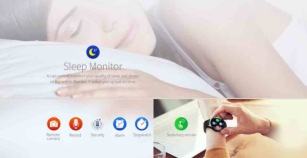 Pi MTK6261 Bluetooth Smart Watch Heart Rate Monitor Sleep Fitness Tracker 1.3 inch TP Sapphire Glass Dial Leather Strap - Black