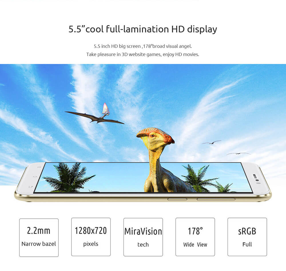 [HK Stock]CUBOT DINOSAUR Smartphone 5.5inch IPS HD 4G FDD-LTE Android 6.0 3GB 16GB MTK6735A Quad Core 4150mAh Battery Utra-thin OTG Hoknot - White