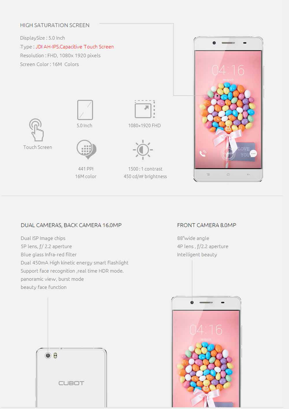 [HK Stock]CUBOT X17S 5.0inch FHD 4G FDD-LTE Android 5.1 3GB 16GB Smartphone 64bit MTK6735A Quad Core 8.0MP 16.0MP Ultra-thin OTG HotKnot - White
